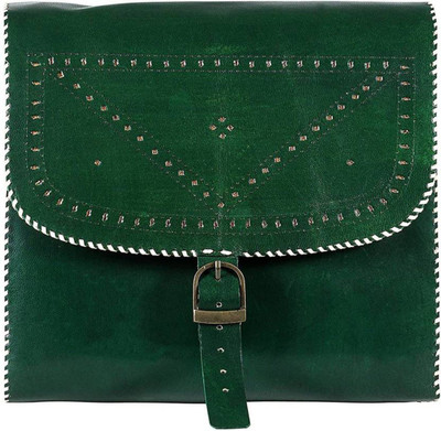 

PINO Girls Casual Green Genuine Leather Sling Bag