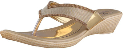 

Footshez Party Wear Slip On For Women And Girls Flip Flops, Gold