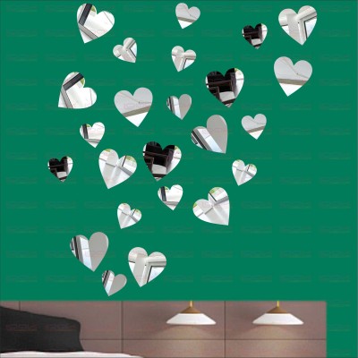 LOOK DECOR 80 cm Large And Small Heart Silver(Pack Of 24)5 Self Adhesive Sticker(Pack of 24)