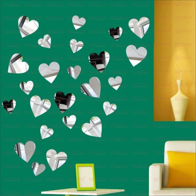 LOOK DECOR 80 cm Large And Small Heart Silver(Pack Of 24)8 Self Adhesive Sticker(Pack of 24)
