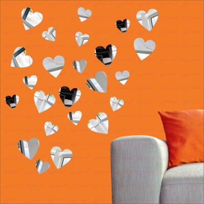 LOOK DECOR 80 cm Large And Small Heart Silver(Pack Of 24)3 Self Adhesive Sticker(Pack of 24)