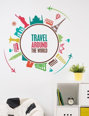 fuzzy 100 cm Travel around the world Self Adhesive Sticker(Pack of 1)