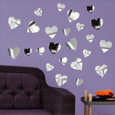 LOOK DECOR 80 cm Large And Small Heart Silver(Pack Of 24)9 Self Adhesive Sticker(Pack of 24)