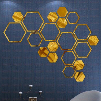 LOOK DECOR 80 cm Shape Hexagon Gold(Pack Of 20)Code17 Self Adhesive Sticker(Pack of 20)