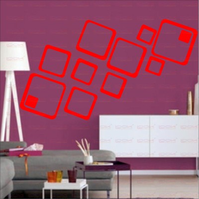 LOOK DECOR 80 cm 12 Red Square(Pack Of 12)1 Self Adhesive Sticker(Pack of 12)