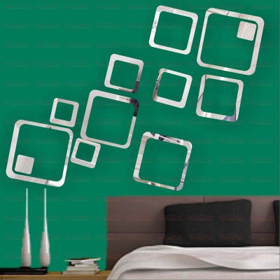 LOOK DECOR 80 cm 12 Square Silver(Pack Of 12)1 Self Adhesive Sticker(Pack of 12)