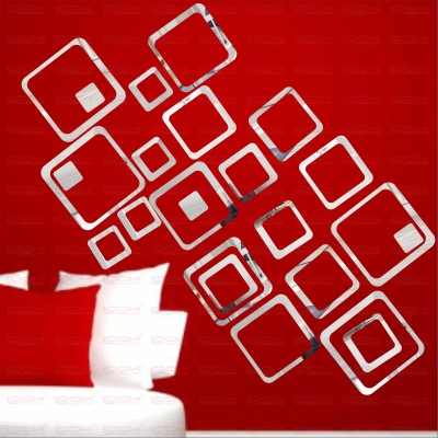 LOOK DECOR 80 cm 18 Square Silver(Pack Of 18)12 Self Adhesive Sticker(Pack of 18)