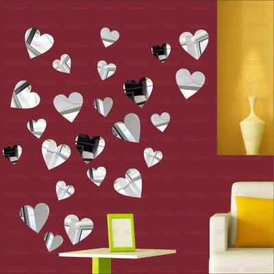 LOOK DECOR 80 cm Large And Small Heart Silver(Pack Of 24)6 Self Adhesive Sticker(Pack of 24)