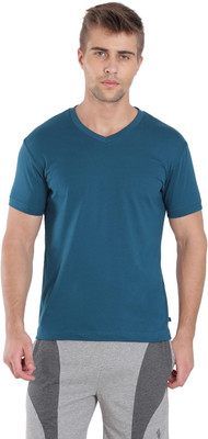 JOCKEY Solid Men V-Neck Blue T-Shirt