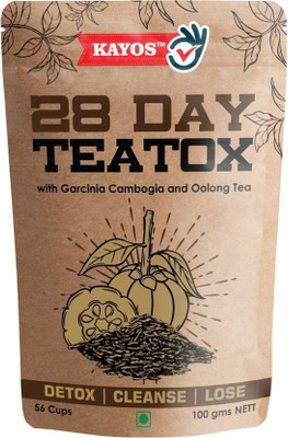 Kayos 28 Day Teatox - Detox Herbal Tea for Weight Loss - Slimming Tea with Garcinia Cambogia Garcinia, Cinnamon, Ginger, Lemon Grass Herbal Infusion Pouch(100 g)