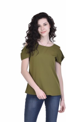 VAANYA Casual Half Sleeve Solid Women Grey Top