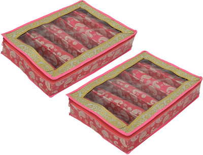 

Kuber Industries 5 Roll Brocade Bangle box With Hard Board Support Set of 2 Pcs Pink (Code-COM001) Jewellery Vanity Box(Pink)