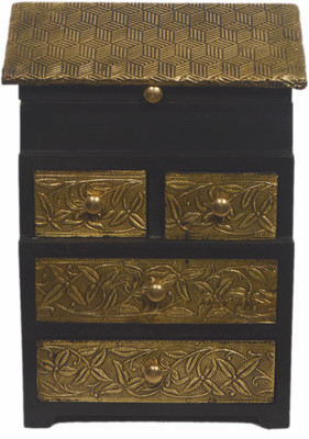 

AKHANIHANDICRAFTS Akhani Handicrafts Multicolor Wooden & Metal Fitting Handmade Decorative Hut Shape Box With 4 Drawer Decorative Box Vanity Box(Multicolor)