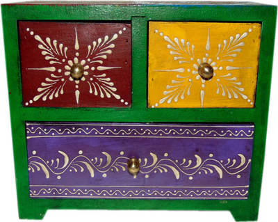 

AKHANIHANDICRAFTS Akhani Handicrafts Multicolor Wooden Hand Painted Decorative Box With 3 Drawer Decorative Box Vanity Box(Multicolor)