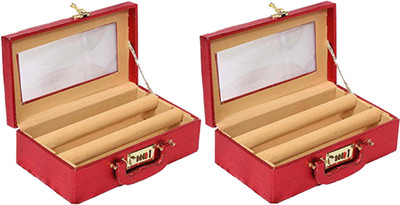 

Kuber Industries Bangle Box Two Roll With Lock in Hard Board (Red) Set of 2 Pcs (Code-COM038) Jewellery Vanity Box(Red)