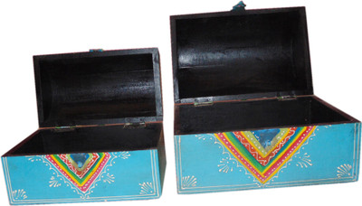 

AKHANIHANDICRAFTS Akhani Handicrafts Multicolor Hand Painted Wooden Box Set of 2 Decorative Box Vanity Box(Multicolor)