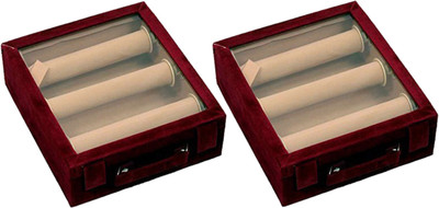

Kuber Industries 4 Rods Transparent Bangle Organizer Box Velvet Coated Jewelry Storage Case Set of 2 Pcs (Code-COM039) Jewellery Vanity Box(Maroon)