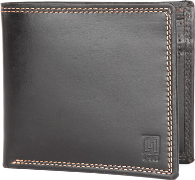 

U+N Men Black Genuine Leather Wallet(6 Card Slots)