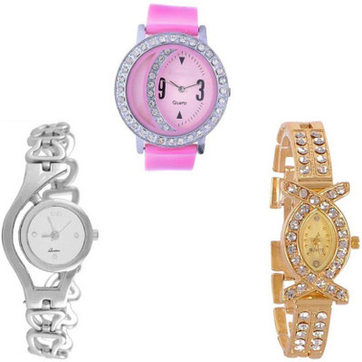 

Varni Retail Latest White Dial Silver Chain With AKS Diamond And Pink Moon Girls Watch Combo For Women Watch - For Women