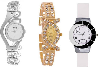 

Varni Fashion Top Selling White Dial Silver Chain With AKS White PU Round Dial Girls Watch Combo For Women Watch - For Women