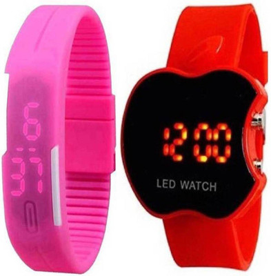 

Talgo New Arrival 2018 Red Robin Season Special RRALEDPKAPPLERDS New Special CollectioN Led Pink Rectangle Dial & Pink Rubber Belt And Black Apple Shape Dial & Red Rubber Belt Atrractive And Comfertable Strap (Combo Of 2) RRALEDPKAPPLERDS Watch - For Boys