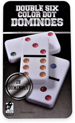 

Xerobic Dominos Set, Double 6 Color Dot Dominoes, Set of 28 Dominoes Game in Collectors Tin Board Game