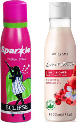 

Oriflame Sweden Love Nature Conditioner for Coloured Hair with Rosehip & Linseed Oil 250ml (32622) With one sparkle perfume spray 150 ml(Set of 2)