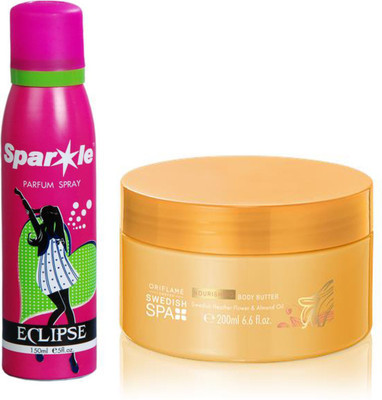 

Oriflame Sweden Swedish Spa Nourishing Body Butter 200 ml (30838) one sparkle perfume spray 150 ml(Set of 2)