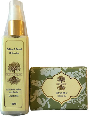 

Roots and Above Citrus Mint Glycerine Bathing Bar And Saffron Moisturizer(Set of 2)