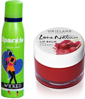 

Oriflame Sweden Love Nature Lip Balm - Cherry 7g (31076) With one sparkle perfume spray 150 ml(Set of 2)