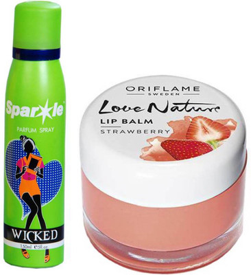 

Oriflame Sweden Love Nature Lip Balm - Strawberry 7g (31075) With one sparkle perfume spray 150 ml(Set of 2)