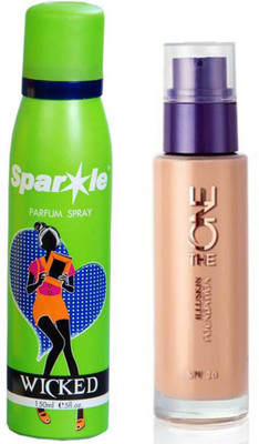 

Oriflame Sweden The ONE IlluSkin Foundation (Nude Pink - 30598) With one sparkle perfume spray 150 ml(Set of 2)