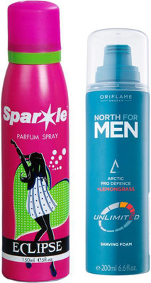 

Oriflame Sweden north for skin men unlimited shaving foam 200ml (33161) with one sparkle perfume spray 150 ml(Set of 2)