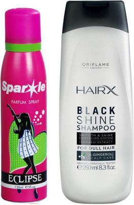 

Oriflame Sweden HairX Black Shine Shampoo 250ml (32148) With one sparkle perfume spray 150 ml(Set of 2)