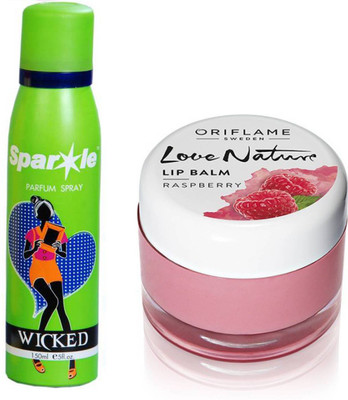 

Oriflame Sweden Love Nature Lip Balm - Raspberry 7g (31077) With one sparkle perfume spray 150 ml(Set of 2)