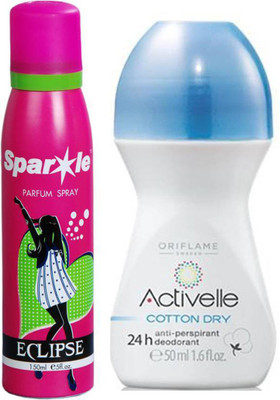 

Oriflame Sweden Activelle Anti-perspirant 24h Deodorant Cotton Dry 50ml (25281) With one sparkle perfume spray 150 ml(Set of 2)