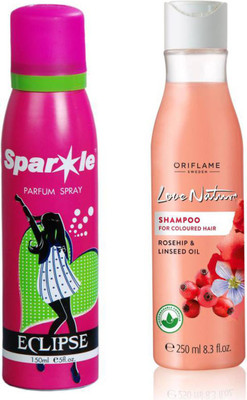 

Oriflame Sweden Love Nature Shampoo for Coloured Hair with Rosehip & Linseed Oil 250ml (32621) With one sparkle perfume spray 150 ml(Set of 2)