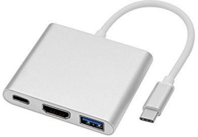 

Microware Type C To 3 In 1 HDMI Connector HDMI Adapter (Silver) USB C Type Cable(Silver)