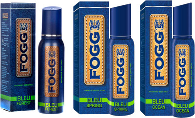

Fogg BLEU SPRING FRAGRANCE BODY SPRAY 120 ML+BLUE FOREST FRAGRANCE BODY SPRAY 120 ML+BLUE OCEAN FRAGRANCE BODY SPRAY 120 ML Body Spray - For Men & Women(120 ml, Pack of 3)