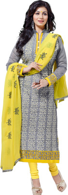 

Khushali Chanderi Self Design, Embroidered Salwar Suit Dupatta Material(Un-stitched), Grey;yellow