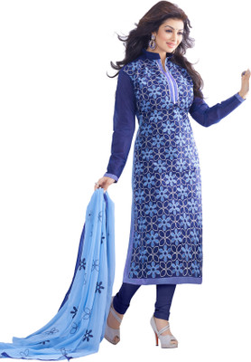 

Jiya Chanderi Self Design, Embroidered Salwar Suit Dupatta Material(Un-stitched), Blue;light blue