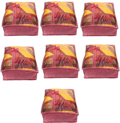 

Addyz Quilted Pack of 7 Pieces 5 inch Satin Transparent Saree Cover Salwar Suit Kamiz Garment Cover(Pink)