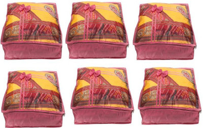 

Addyz Quilted Pack of 6 Pieces 5 inch Satin Transparent Saree Cover Salwar Suit Kamiz Garment Cover(Pink)