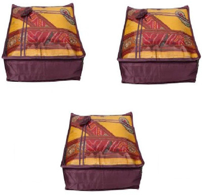 

Addyz Quilted Pack of 3 Pieces 5 inch Satin Transparent Saree Cover Salwar Suit Kamiz Garment Cover(Purple)