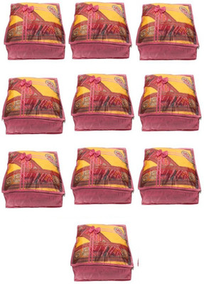

Addyz Quilted Pack of 10 Pieces 5 inch Satin Transparent Saree Cover Salwar Suit Kamiz Garment Cover(Pink)