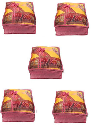

Addyz Quilted Pack of 5 Pieces 5 inch Satin Transparent Saree Cover Salwar Suit Kamiz Garment Cover(Pink)