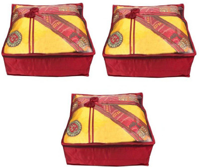 

Addyz Quilted Pack of 3 Pieces 5 inch Satin Transparent Saree Cover Salwar Suit Kamiz Garment Cover(Maroon)