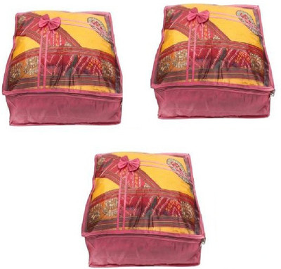 

Addyz Quilted Pack of 3 Pieces 5 inch Satin Transparent Saree Cover Salwar Suit Kamiz Garment Cover(Pink)
