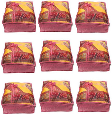 

Addyz Quilted Pack of 9 Pieces 5 inch Satin Transparent Saree Cover Salwar Suit Kamiz Garment Cover(Pink)