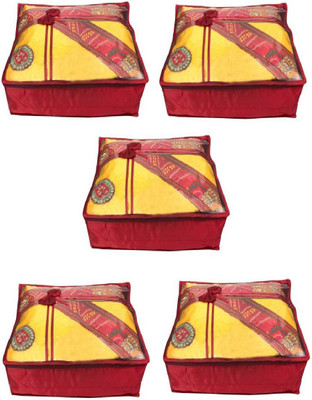 

Addyz Quilted Pack of 5 Pieces 5 inch Satin Transparent Saree Cover Salwar Suit Kamiz Garment Cover(Maroon)